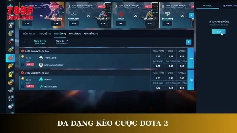 Đa dạng kèo cược Dota 2
